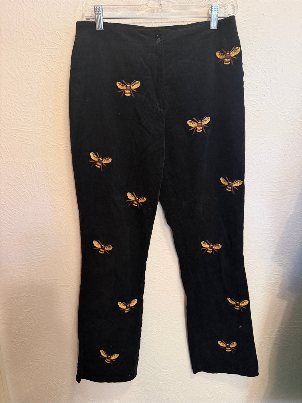 🐝🐝🐝BOGOHO🐝🐝🐝CJ Laing Black Corduroy Pants with Gold Bee Embroidery-6